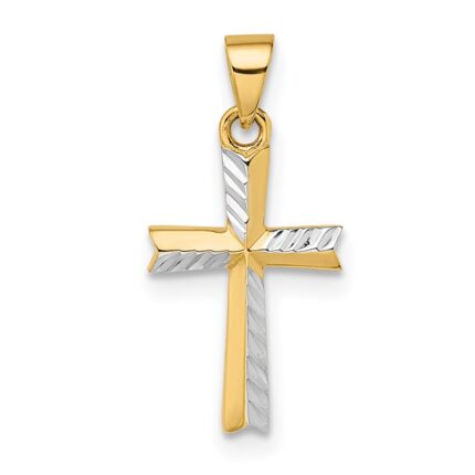 14k and White Rhodium Diamond-cut Small Latin Cross Pendant