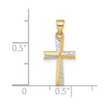 14k and White Rhodium Diamond-cut Small Latin Cross Pendant - Image 3