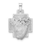 14k White Gold Polished and Satin Solid Jesus Head Pendant