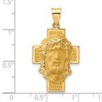14k Polished and Satin Hollow Jesus Face Cross Pendant - Image 3