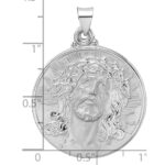 14k White Gold Polished and Satin Hollow Jesus Face Disc Pendant - Image 3