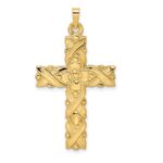 14k Polished and Textured Solid Floral Cross Pendant