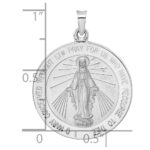 14k White Gold Polished and Satin Solid Miraculous Medal Round Pendant - Image 3