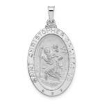 14k White Gold Polished and Satin Solid Saint Christopher Medal Oval Pendant