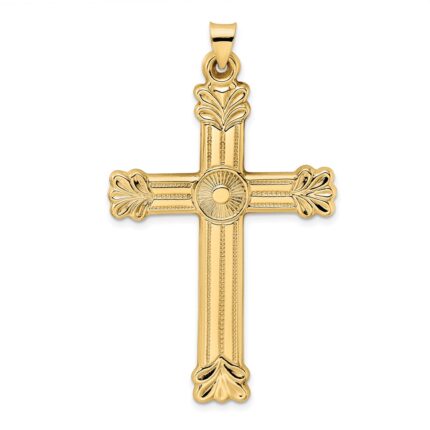 14k Polished and Textured Circle Center Cross Pendant