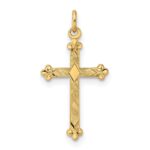 14k Polished and Textured Solid Diamond Shape Center Cross Pendant