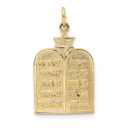 14k Polished Solid Ten Commandments and Star of David Pendant
