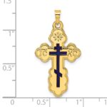 14k Polished Eastern Orthodox Blue Enamel Solid Cross Pendant - Image 3