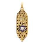 14k Polished Mezuzah with Blue and White Enameled Star of David Pendant