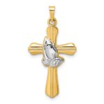 14k and White Rhodium Polished Hollow Praying Hands Cross Pendant