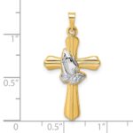 14k and White Rhodium Polished Hollow Praying Hands Cross Pendant - Image 3
