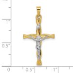 14k Two-tone Polished Hollow INRI Crucifix Twisted Cross Pendant - Image 3