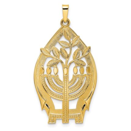 14k Polished Hollow Large Menorah and Tree of Life Pendant