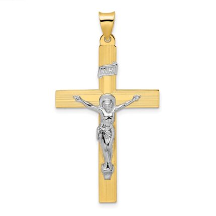 14k Two-tone Polished Solid INRI Crucifix Cross Pendant