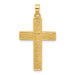 14k Polished and Textured Floral Cross Pendant