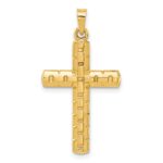 14k Polished and Textured Hollow Latin Cross Pendant