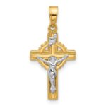 14k Two-Tone Hollow INRI Iona Crucifix Pendent