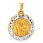 14K and White Rhodium Hollow Sacred Heart of Jesus Medal Round Pendant
