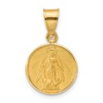 14k Polished and Satin Solid Miraculous Medal Plain Back Pendant