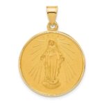 14k Polished and Satin Solid Miraculous Medal Plain Back Round Pendant