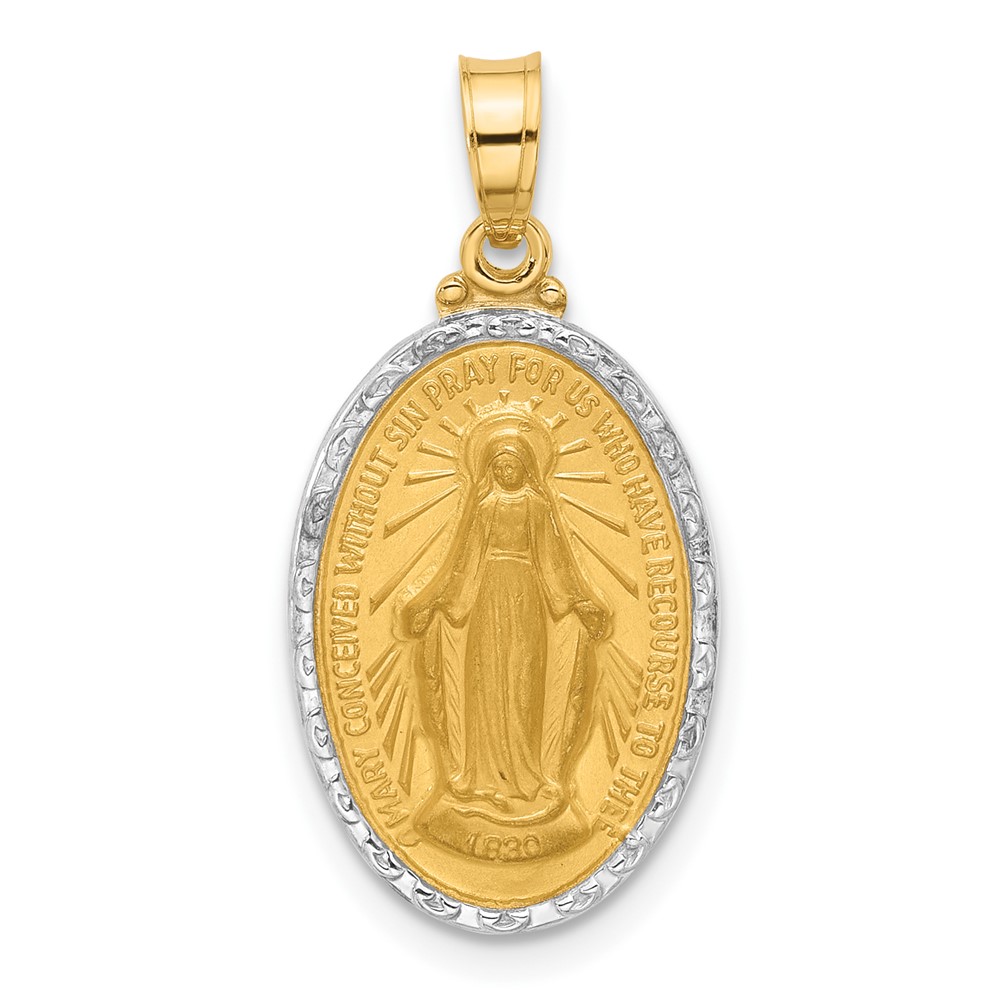 XR2112.jpg 14K and White Rhodium Polished and Satin Solid Miraculous Medal Oval Pendant - Image 1
