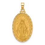 14k Polished and Satin Solid Miraculous Medal Oval Pendant