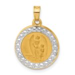 14K and White Rhodium Polished and Satin Hollow Our Guardian Angel Medal Pendant