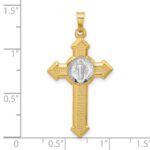 14k Two-tone Textured Hollow Budded St Benedict Cross Pendent - Image 4