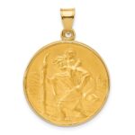 14k Polished and Satin Solid Large St. Christopher Medal Round Pendant