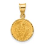 14k Polished and Satin Solid St Joseph Medal Round Pendant