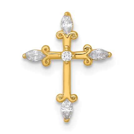 14k Polished Fancy CZ Cross Chain Slide Pendant