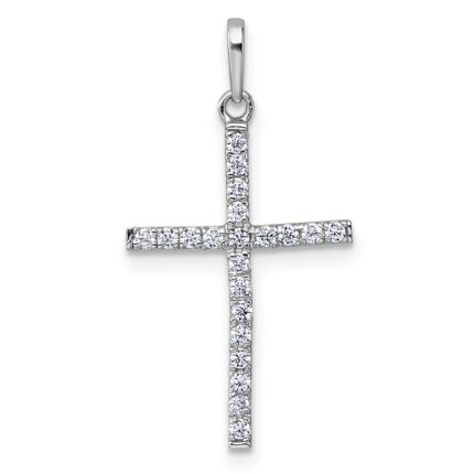 14k White Gold Polished CZ Latin Cross Pendant