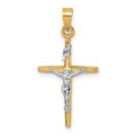 14k with White Rhodium Polished INRI Crucifix Cross Pendant