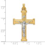 14k with White Rhodium Polished and Textured INRI Crucifix Cross Pendant - Image 4