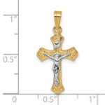 14k with White Rhodium Polished Fleur de Lis INRI Crucifix Cross Pendant - Image 4