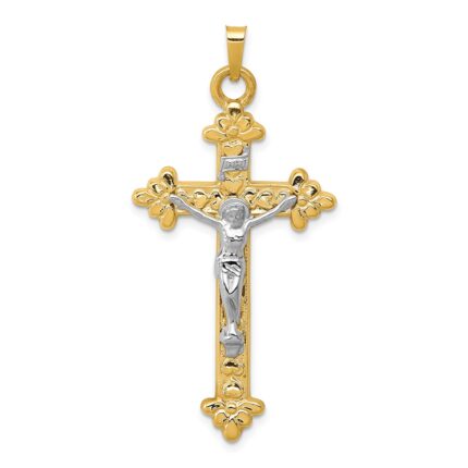 14k Two-tone INRI Hollow Crucifix Pendant