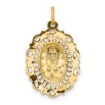 14k Polished and Satin Solid Miraculous Medal Scalloped Edge Oval Pendant - Image 3