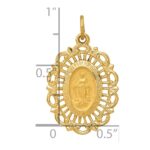 14k Polished and Satin Solid Miraculous Medal Scalloped Edge Oval Pendant - Image 4