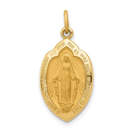14k Polished and Satin Solid Miraculous Medal Oval Pendant