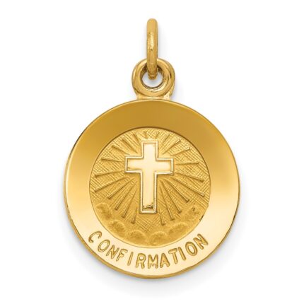 14k Polished and Satin Solid CONFIRMATION with Cross Charm