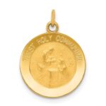 14k Polished and Satin Solid FIRST HOLY COMMUNION Medal Round Pendant