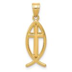14k Cross Ichthus Fish Pendant