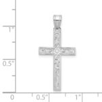 14K White Gold Floral Cross Pendant - Image 3