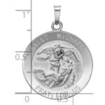 14k White Gold Polished and Satin Solid St. Michael Medal Round Pendant - Image 3