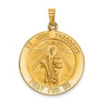 14k Polished and Satin Hollow Saint Jude Thaddeus Medal Round Pendant