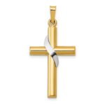 14K Two-Tone Hollow Cross with Drape Charm