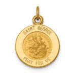 14k Polished and Satin Solid Saint George Medal Round Charm