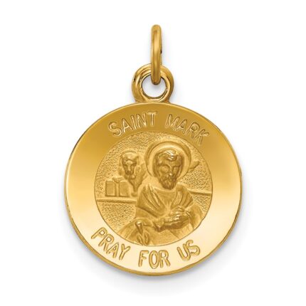 14k Polished and Satin Solid Saint Mark Medal Round Charm