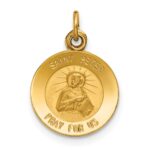 14k Polished and Satin Solid Saint Peter Medal Round Charm