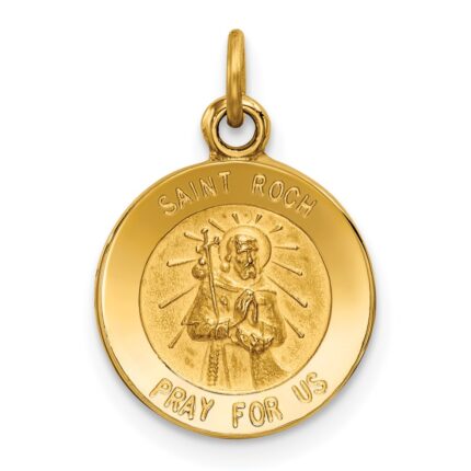 14k Polished and Satin Solid Saint Roch Medal Round Charm